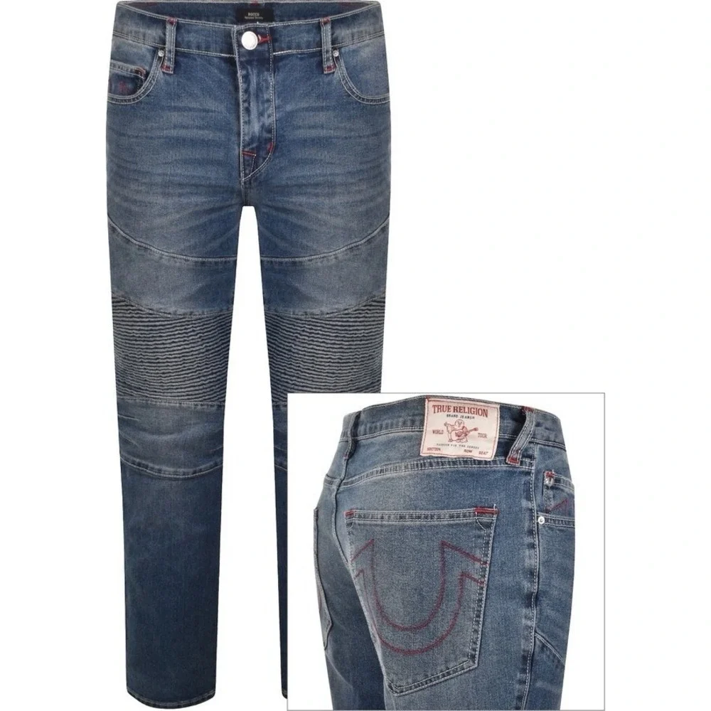 NWT True Religion Men's Rocco Moto Skinny Jeans 29X32 Medium Spiced Orchard Wash